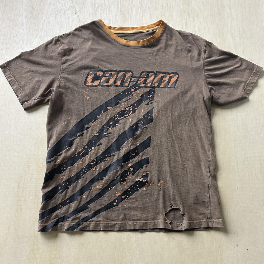 Can-Am Shirt Mens Medium Brown Short Sleeve Racing Motorsport Logo Tee T-Shirt